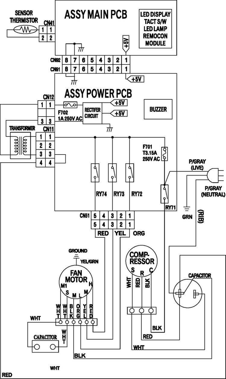 Wiring  Information Diagram and Parts List for AW1801B XAA Samsung Air Conditioner