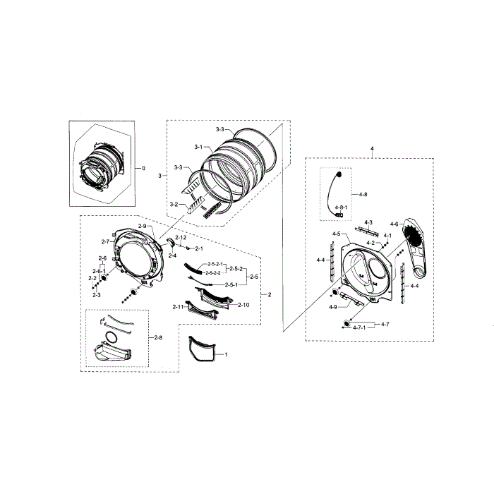 Drum Diagram and Parts List for DV36J4000EW A3-00 Samsung Dryer
