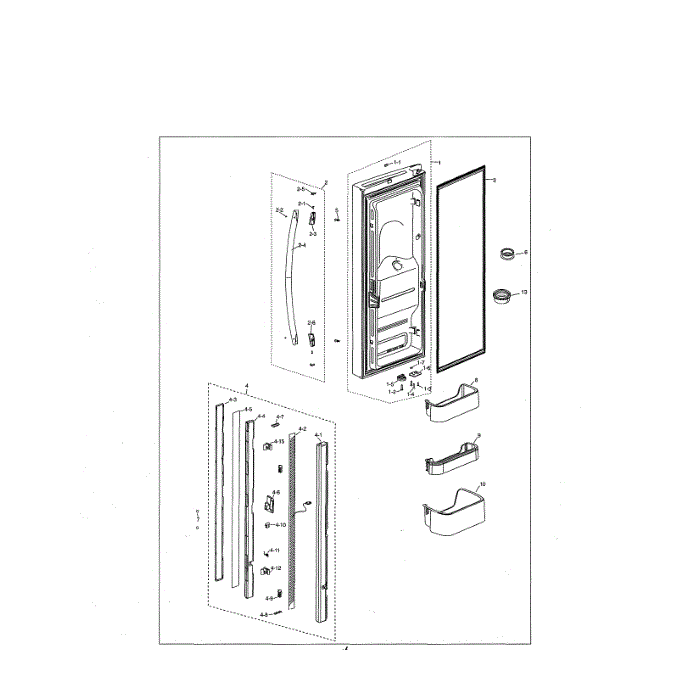 Left Fridge Door Diagram and Parts List for RF20HFENBSG US-00 Samsung Refrigerator