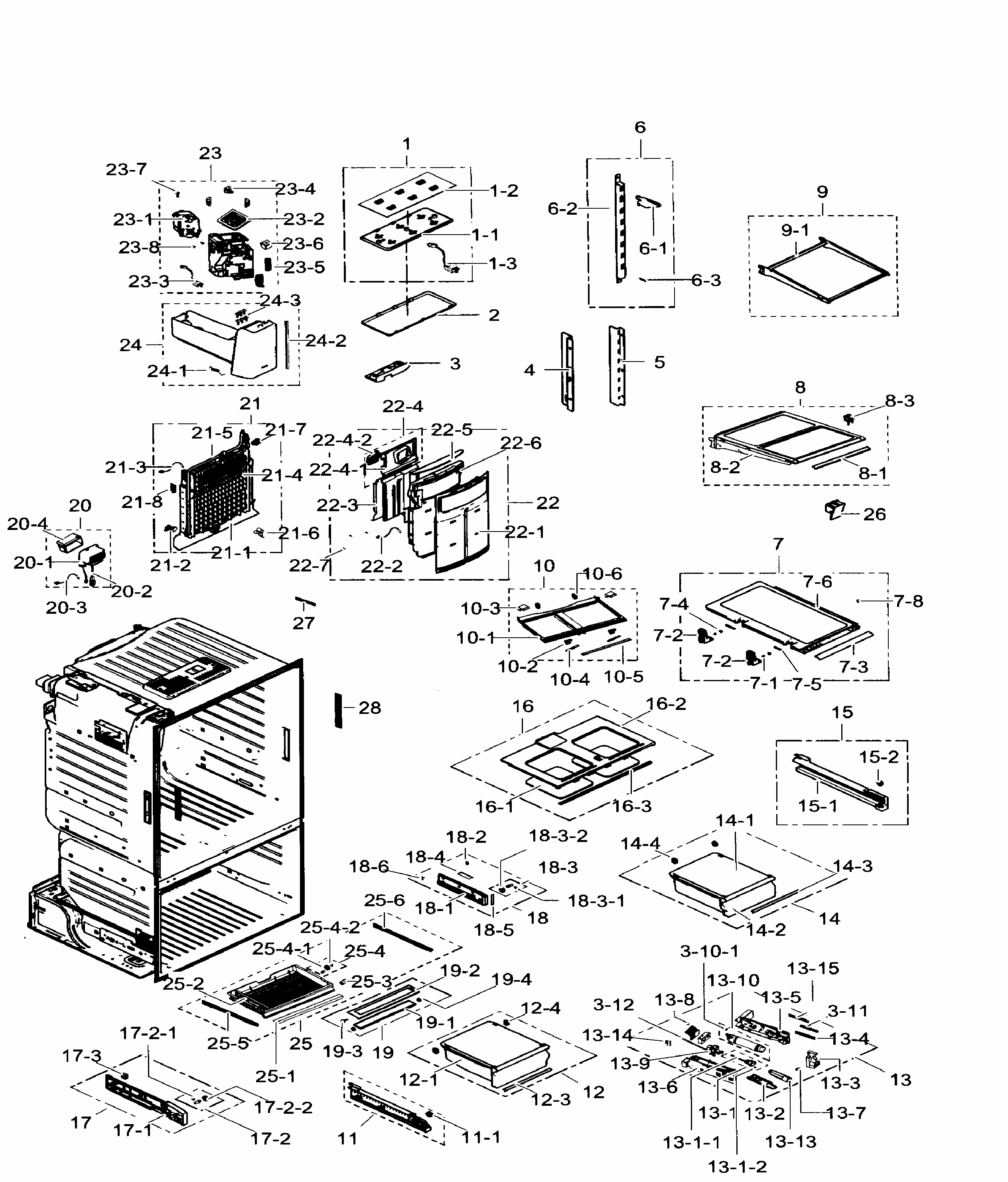 Fridge Diagram and Parts List for RF30HDEDTSR AA-0006 Samsung Refrigerator