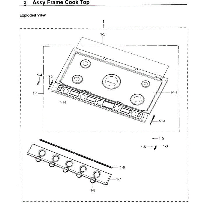Frame Diagram and Parts List for NA36K7750TG AA-00 Samsung Cooktop