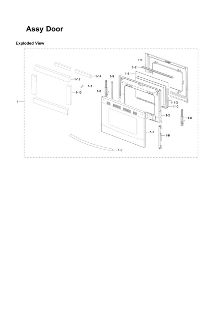Door Assembly Diagram and Parts List for NX58F5500SW AA-02 Samsung Range