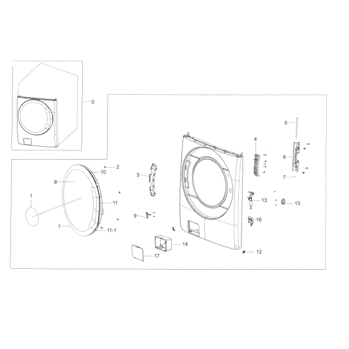 Frame Front And Door Diagram and Parts List for WF56H9110CW A2-01 Samsung Washer