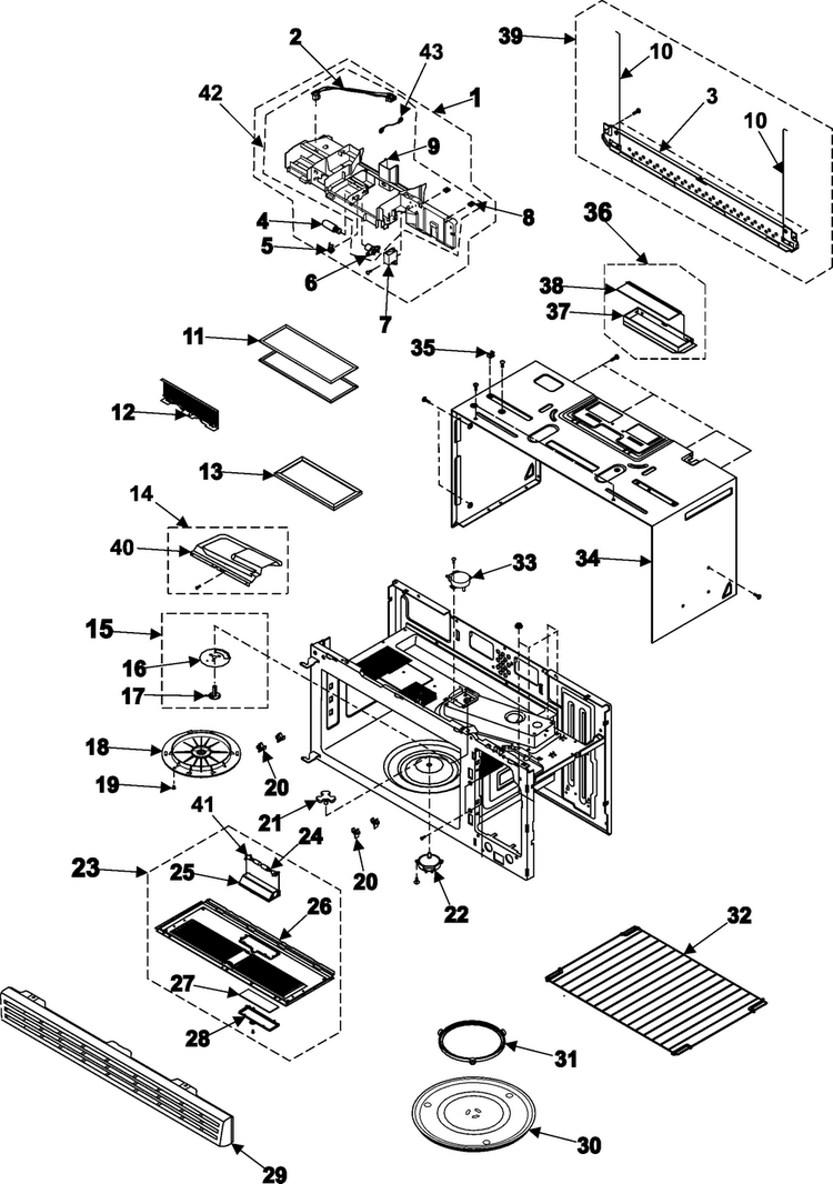 Body/cavity/elements Diagram and Parts List for SMH7175BE XAA Samsung Microwave