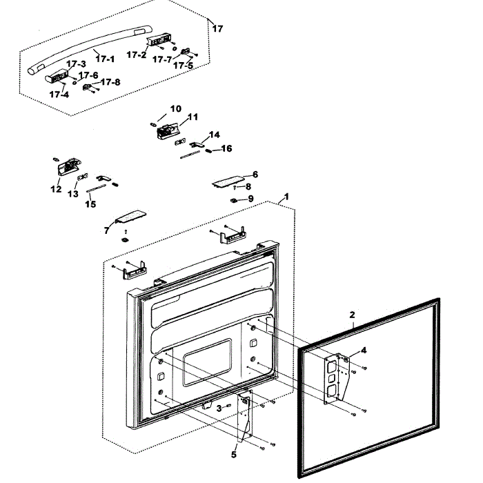 Freezer Door Diagram and Parts List for RF197ABWP XAA-00 Samsung Refrigerator