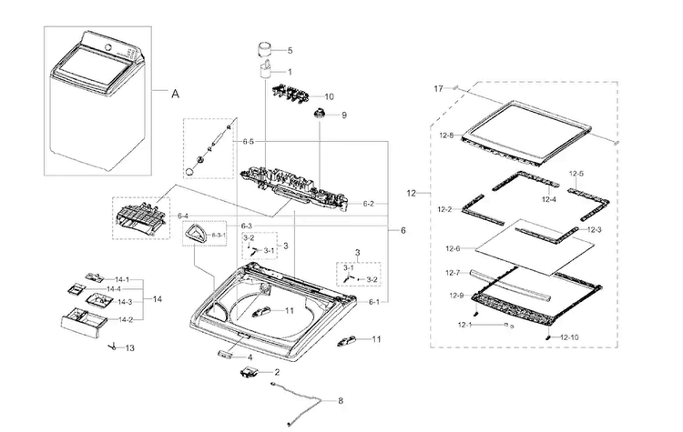 Top Cover Diagram and Parts List for WA422PRHDWR AA-0002 Samsung Washer
