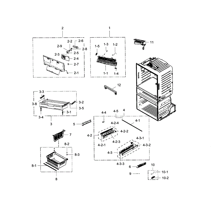 Freezer Diagram and Parts List for RF28HMEDBWW AA-02 Samsung Refrigerator