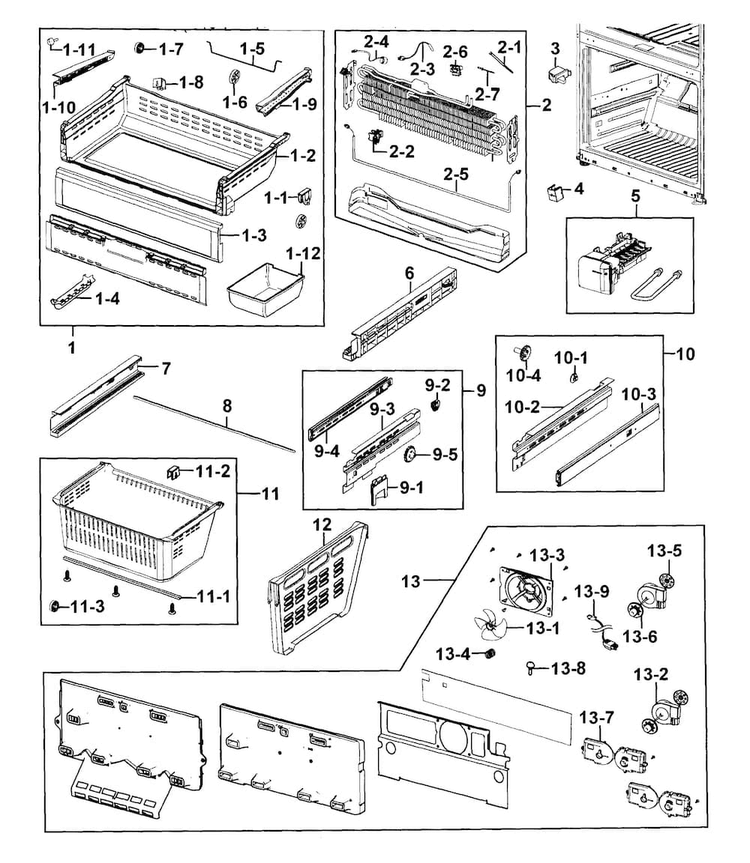 Freezer Diagram and Parts List for RFG293HARS XAA-0001 Samsung Refrigerator