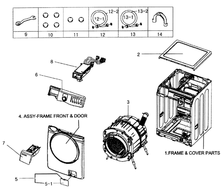 Main Assy Diagram and Parts List for WF331ANR XAA-0004 Samsung Washer