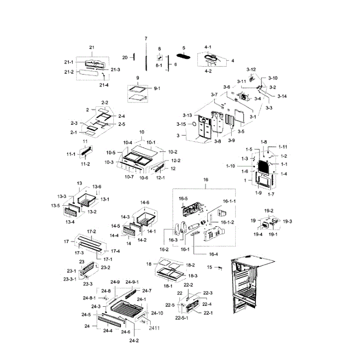 Fridge Diagram and Parts List for RFG293HAPN XAA-01 Samsung Refrigerator