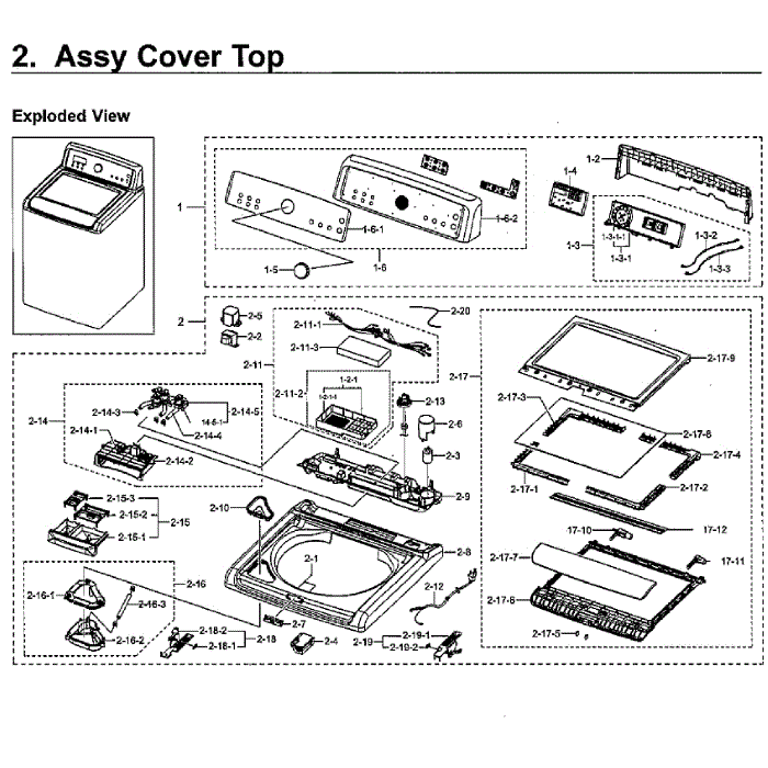 Top Assembly Diagram and Parts List for WA5471ABP XAA-01 Samsung Washer