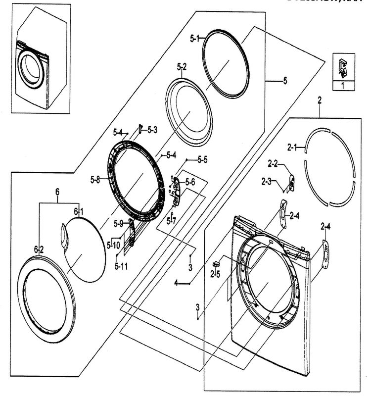 Door Assy Diagram and Parts List for DV203AGS XAA-0000 Samsung Dryer