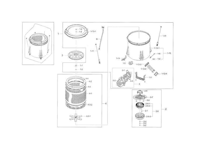 Tub Diagram and Parts List for WA50F9A7DSP A2-0001 Samsung Washer