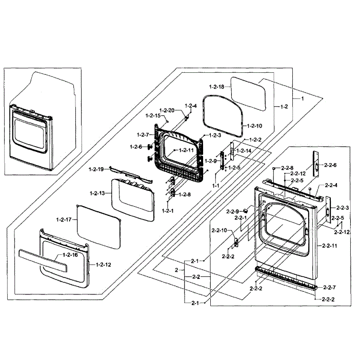 Front / Door Diagram and Parts List for DV484GTHAWR A1-01 Samsung Dryer