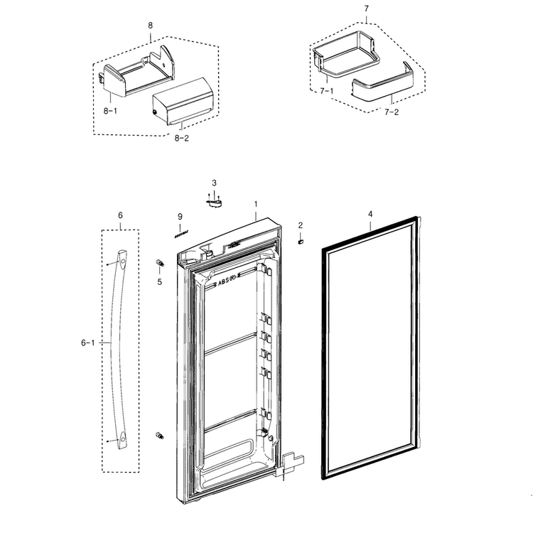 Fridge Door R Diagram and Parts List for RFG237AABP XAA-0002 Samsung Refrigerator