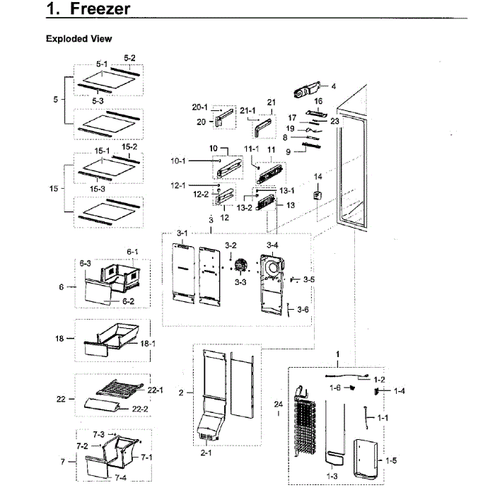 Freezer Diagram and Parts List for RH22H9010SR AA-07 Samsung Refrigerator