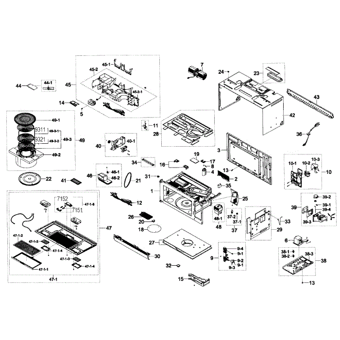 Main Assembly Diagram and Parts List for MC17F808KDT AA-00 Samsung Microwave Oven Combo