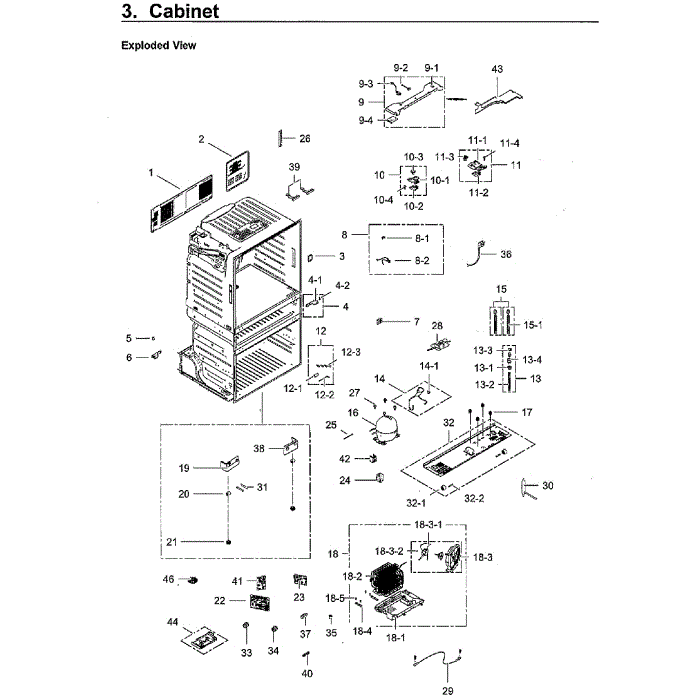 Cabinet Diagram and Parts List for RF28HMEDBWW AA-10 Samsung Refrigerator