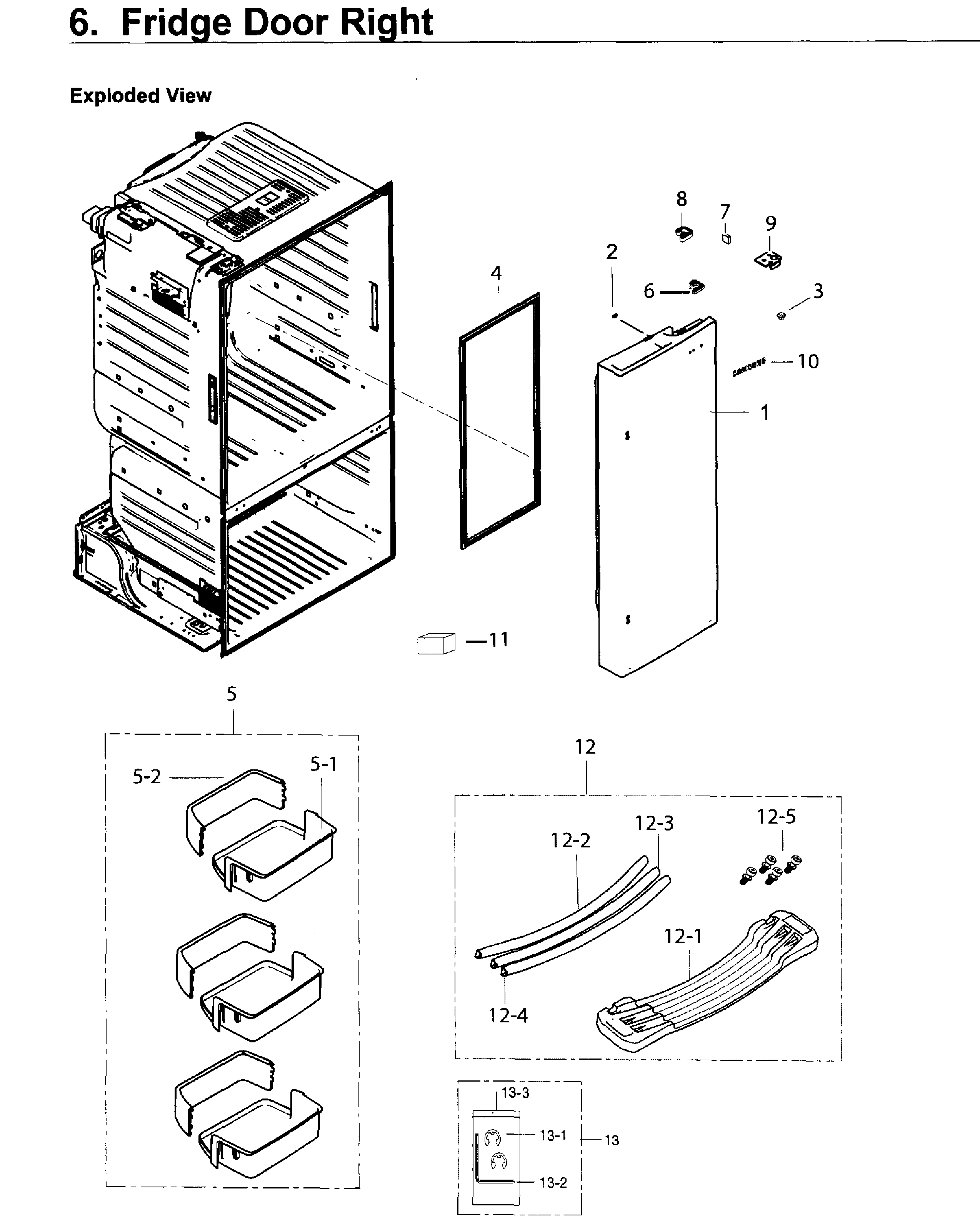 Fridge Door R Diagram and Parts List for RF263TEAEWW AA-0002 Samsung Refrigerator