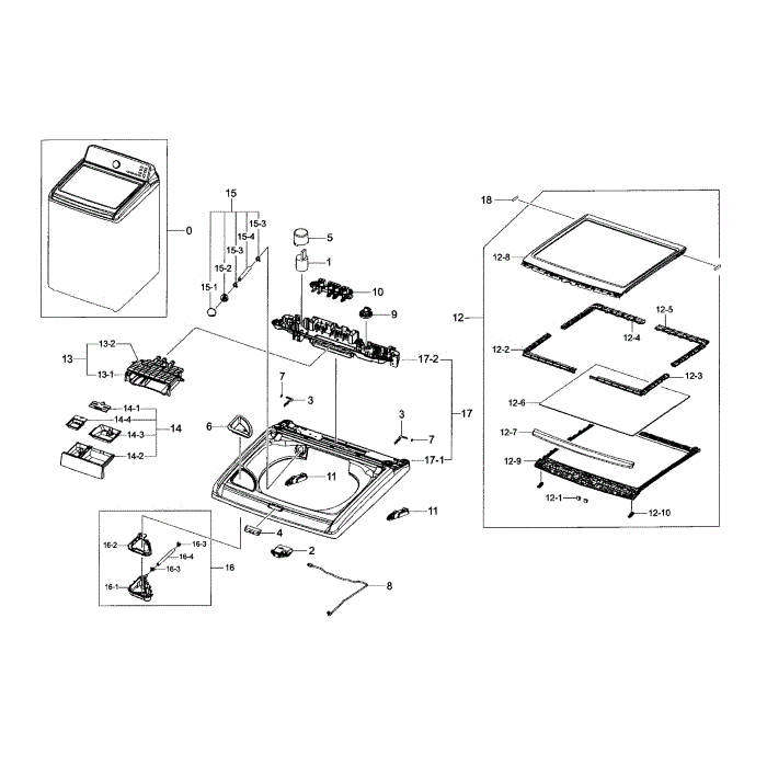 Top Cover Diagram and Parts List for WA48H7400AP A2-00 Samsung Washer