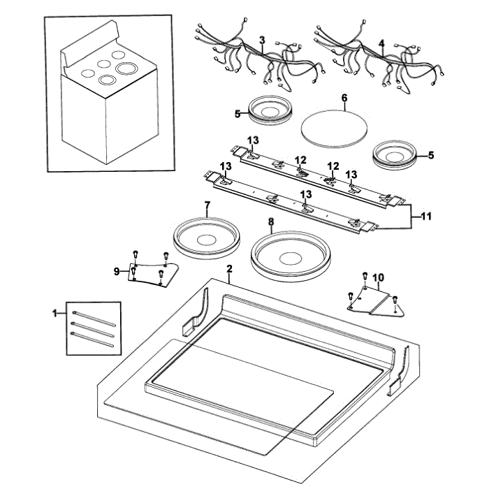 Cooktop Assembly Diagram and Parts List for NE595R0ABWW AA-00 Samsung Range