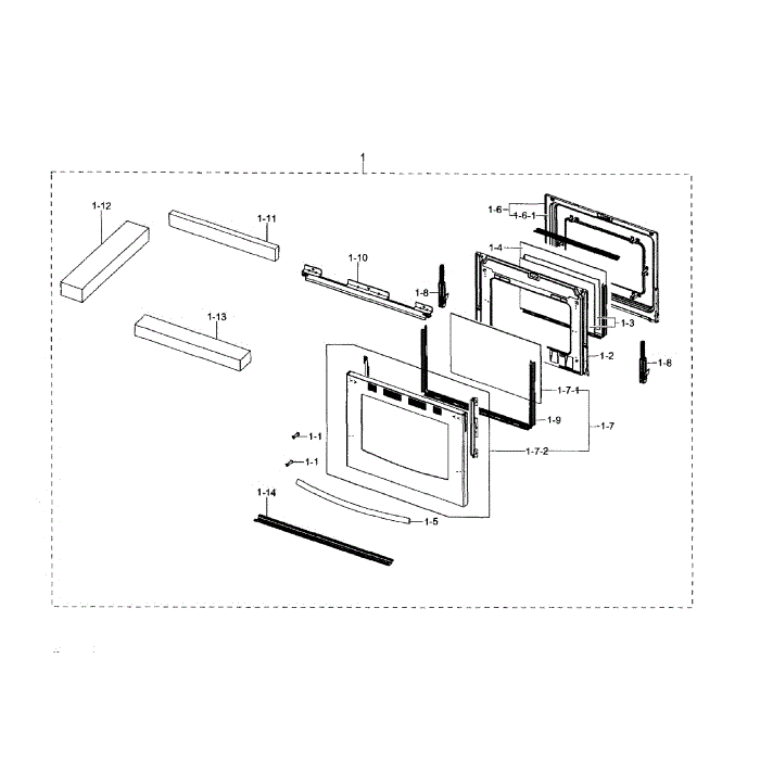 Door Assembly Diagram and Parts List for NX58F5700WS AA-01 Samsung Range