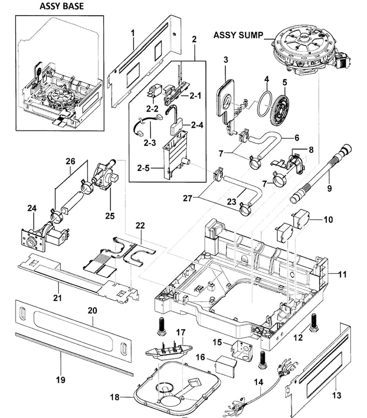 Base Assy Diagram and Parts List for DMR78AHW XAA-0000 Samsung Dishwasher
