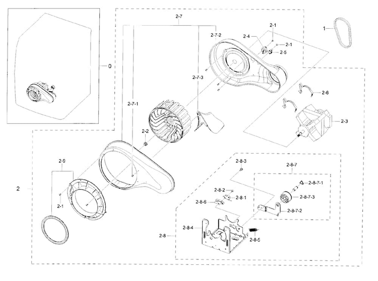 Motor Duct Diagram and Parts List for DV42H5400EW A3-0000 Samsung Dryer