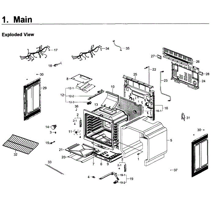Main Assembly Diagram and Parts List for NX58K3310SB AA-00 Samsung Range