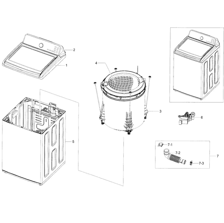 Main Assy Diagram and Parts List for WA45H7000AP A2-0000 Samsung Washer