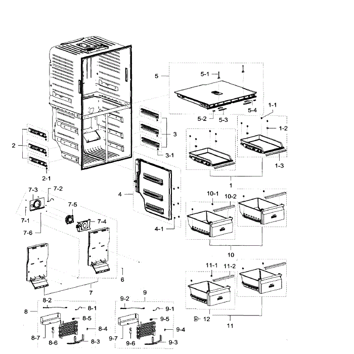 Freezer Diagram and Parts List for RF32FMQDBSR AA-09 Samsung Refrigerator
