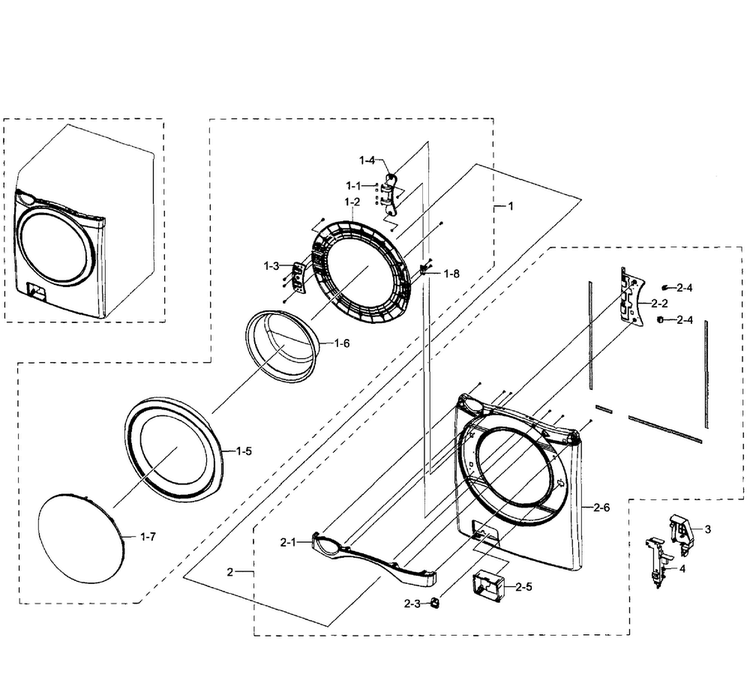 Front Section Diagram and Parts List for WF511ABR XAA-0004 Samsung Washer