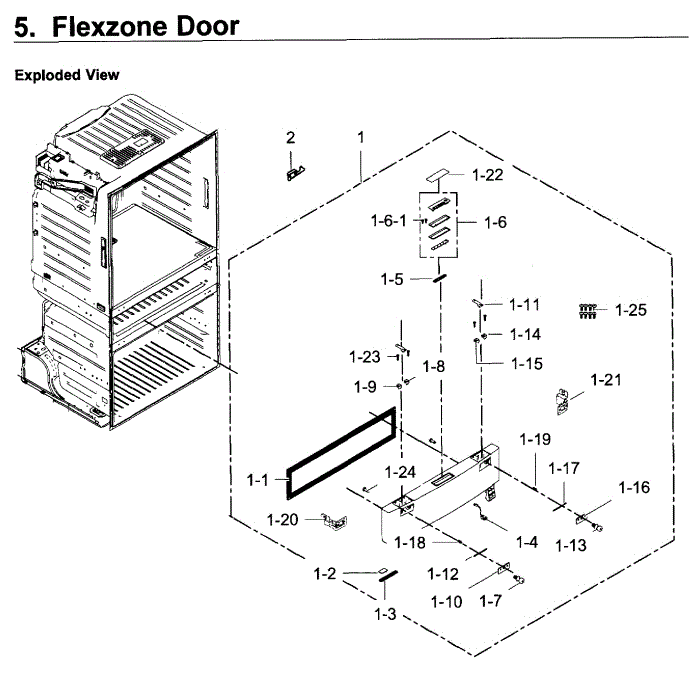 Flexzone Door Diagram and Parts List for RF28JBEDBSR AA-06 Samsung Refrigerator