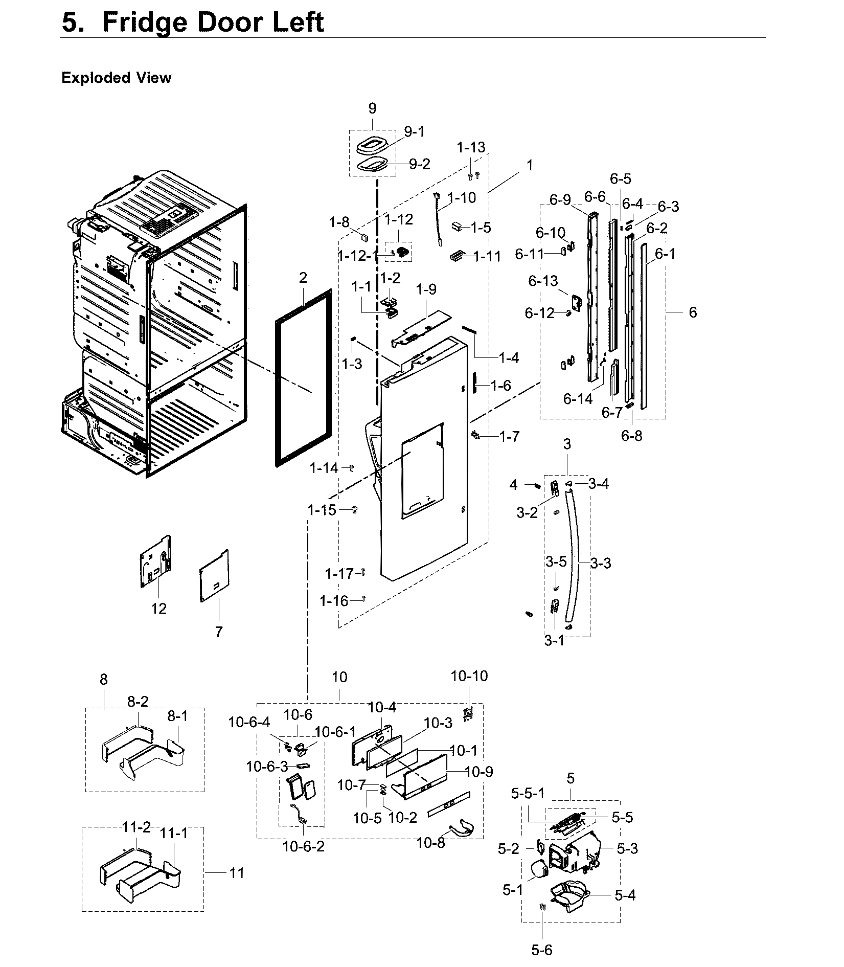 Left Door Diagram and Parts List for RF28HDEDPWW AA-0000 Samsung Refrigerator