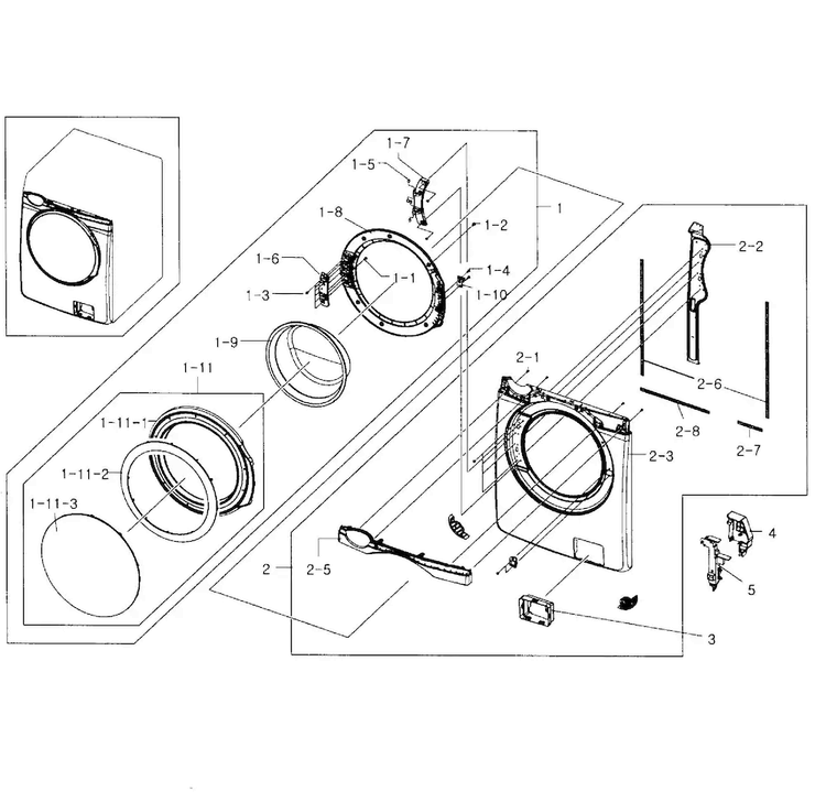 Frame Front & Door Diagram and Parts List for WF419AAW XAA-0004 Samsung Washer