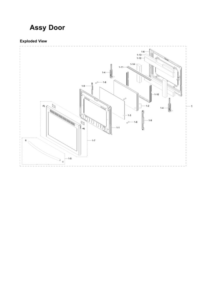 Door Assembly Diagram and Parts List for NE58F9500SS AA-03 Samsung Range