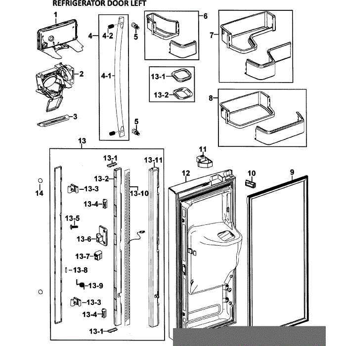 Left Door Diagram and Parts List for RFG295AARS XAA-00 Samsung Refrigerator