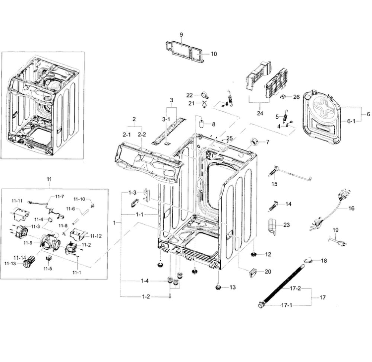 Cabinet Assy Diagram and Parts List for WF45H6300AG A2-0000 Samsung Washer