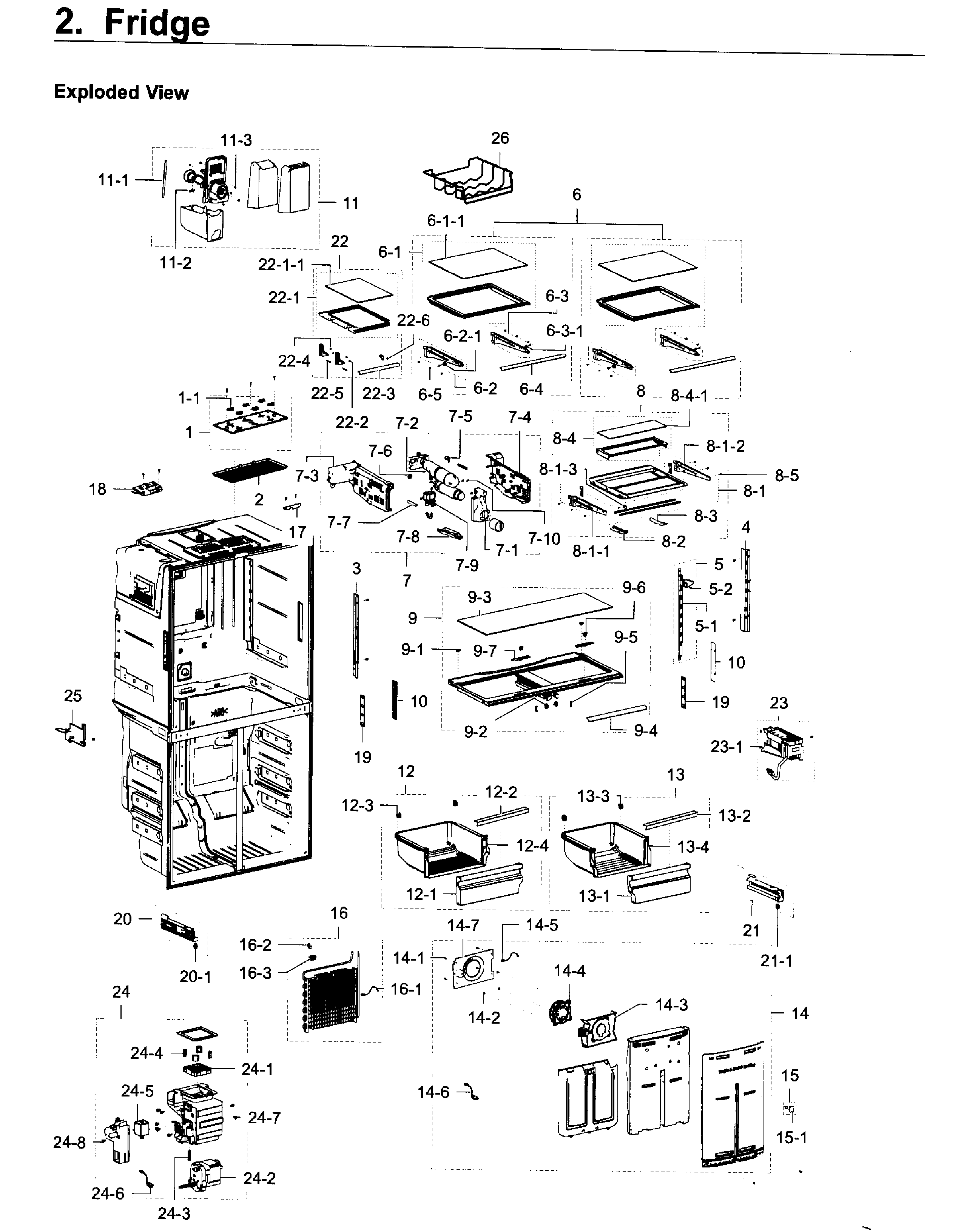 Fridge Diagram and Parts List for RF22K9381SG AA-0001 Samsung Refrigerator