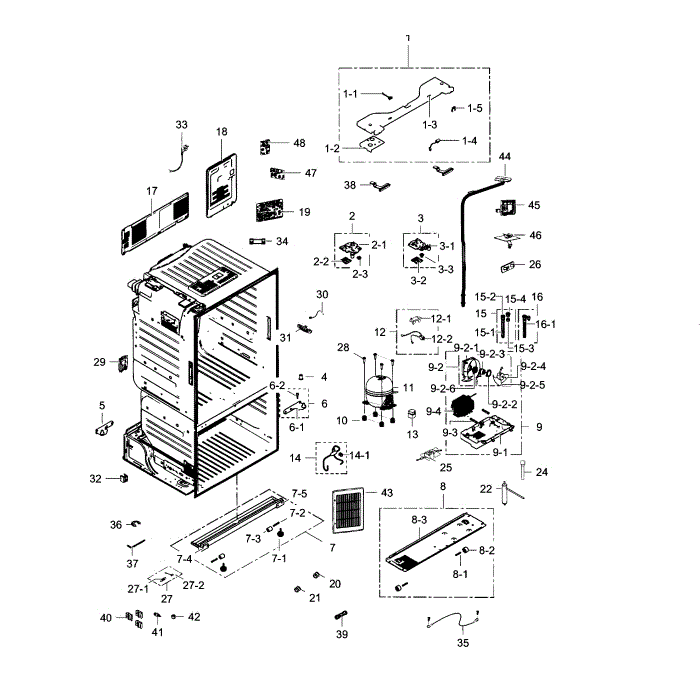 Cabinet Diagram and Parts List for RF28HFEDBBC (AA)(0003) Samsung Refrigerator