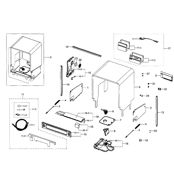 Cabinet Diagram and Parts List for DW80H9940US AA-01 Samsung Dishwasher