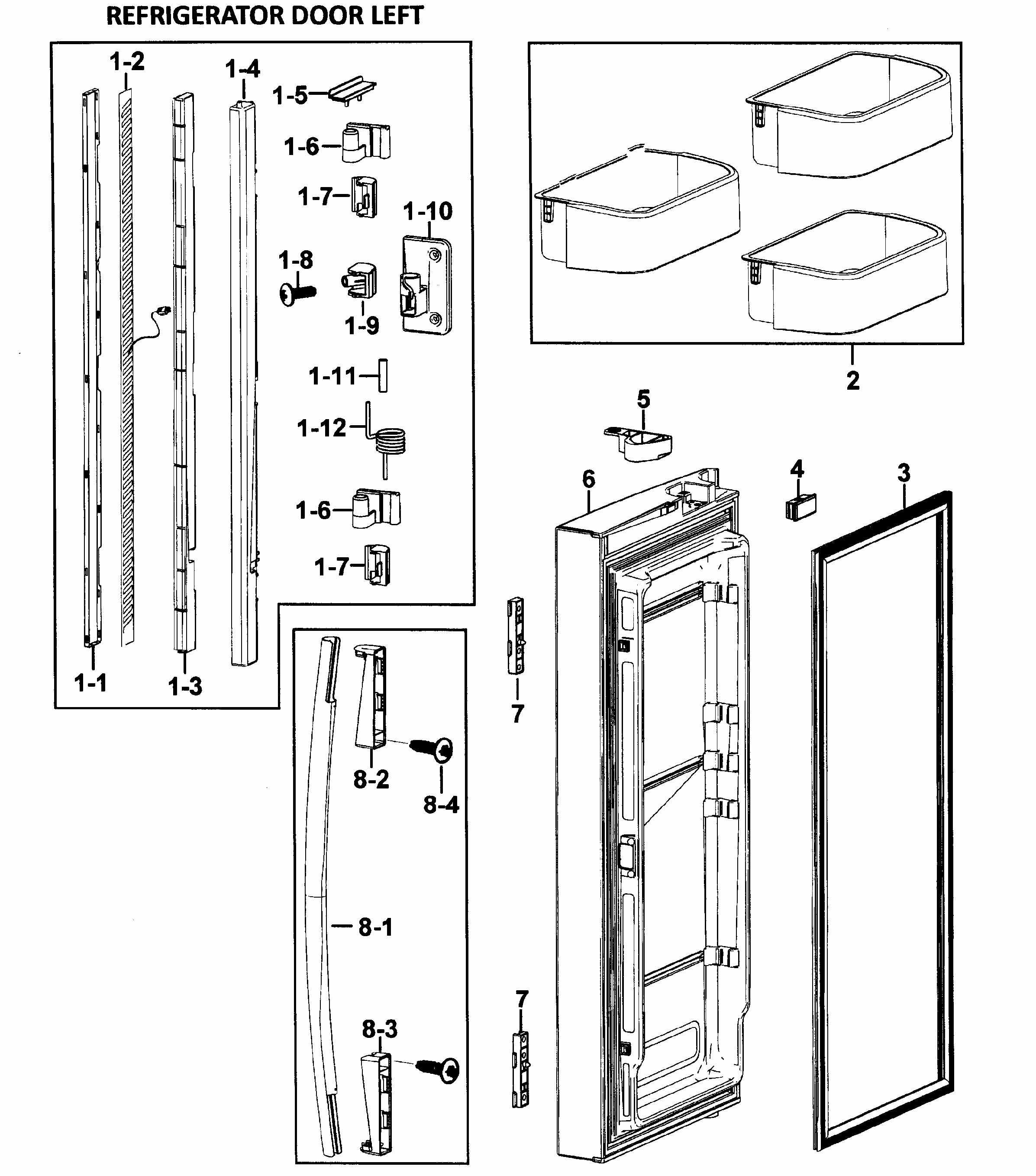 Left Door Diagram and Parts List for RF266AASH XAA-0000 Samsung Refrigerator