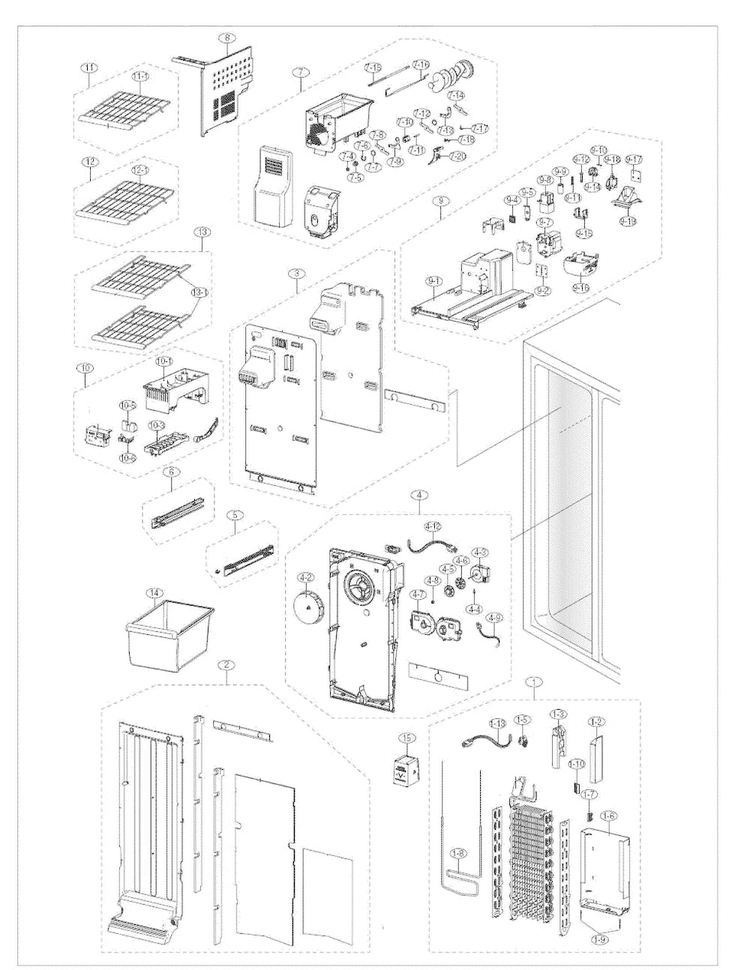 Freezer Diagram and Parts List for RS261MDPN XAA Samsung Refrigerator