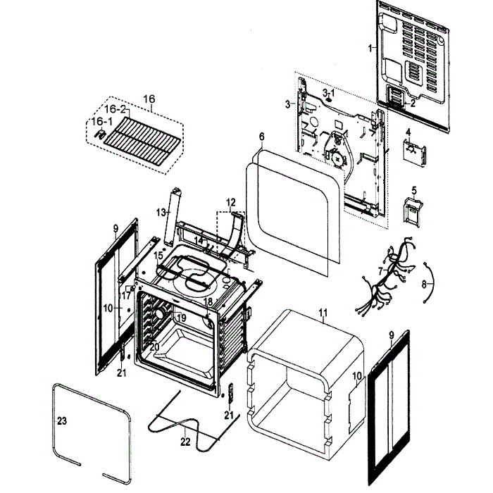 Cabinet Assembly Diagram and Parts List for FCQ321HTUB XAA-00 Samsung Range