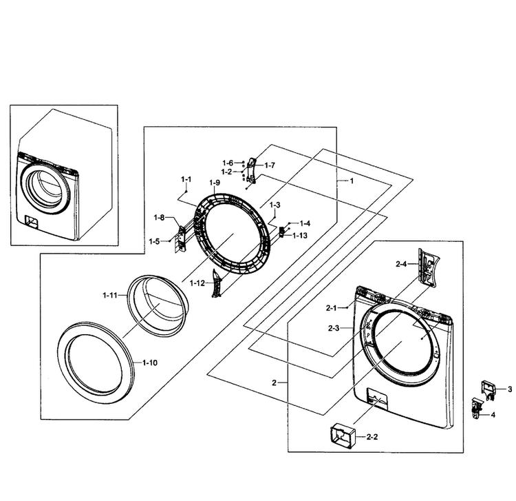 Door Assy Diagram and Parts List for WF363BTBEUF A1-0001 Samsung Washer