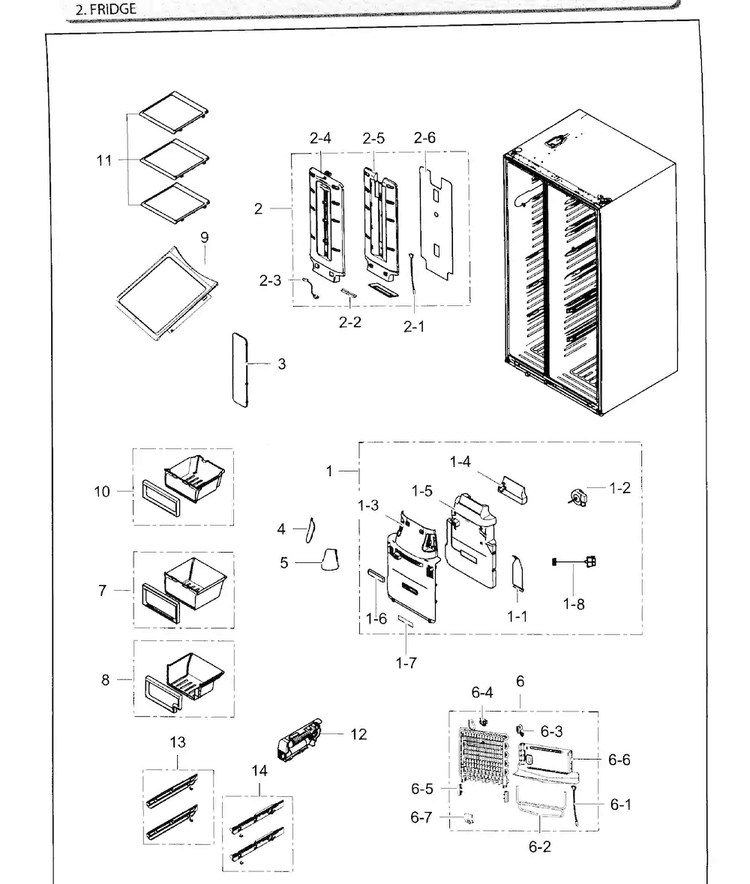Fridge Diagram and Parts List for RH25H5611SR AA-0002 Samsung Refrigerator