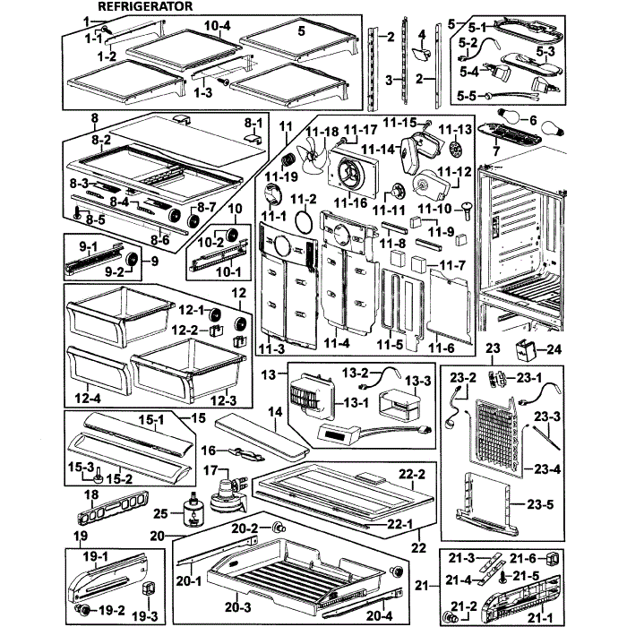 Refrigerator Diagram and Parts List for RF265AASH XAA-00 Samsung Refrigerator