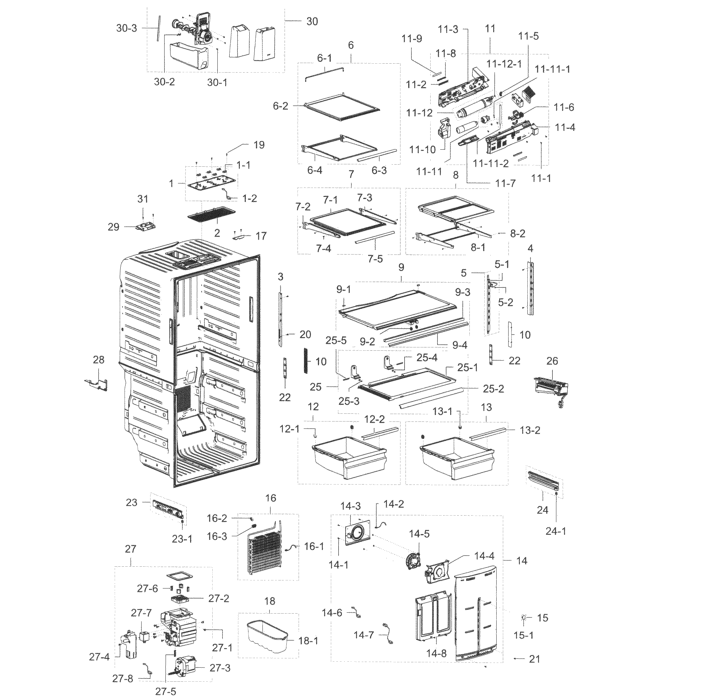 Fridge Diagram and Parts List for RF32FMQDBSR AA-0011 Samsung Refrigerator