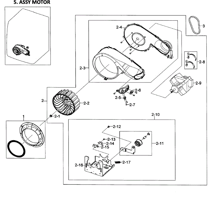 Motor Assembly Diagram and Parts List for DV448AGW XAA-01 Samsung Dryer