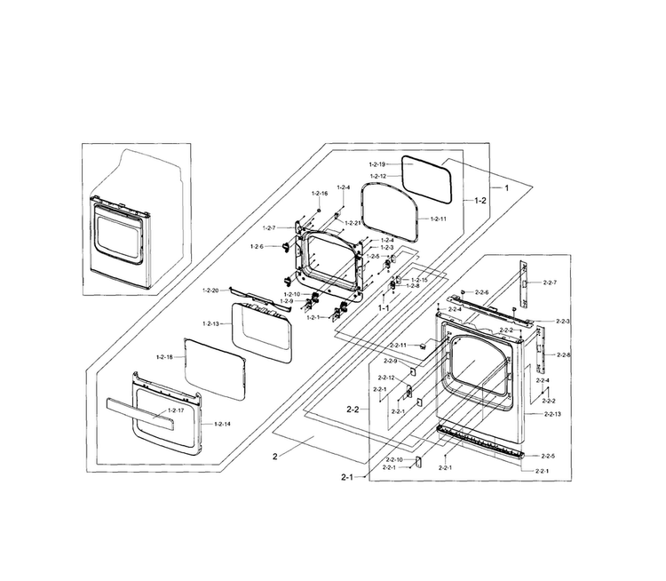 Front & Door Diagram and Parts List for DV5471AGP XAA-0005 Samsung Dryer